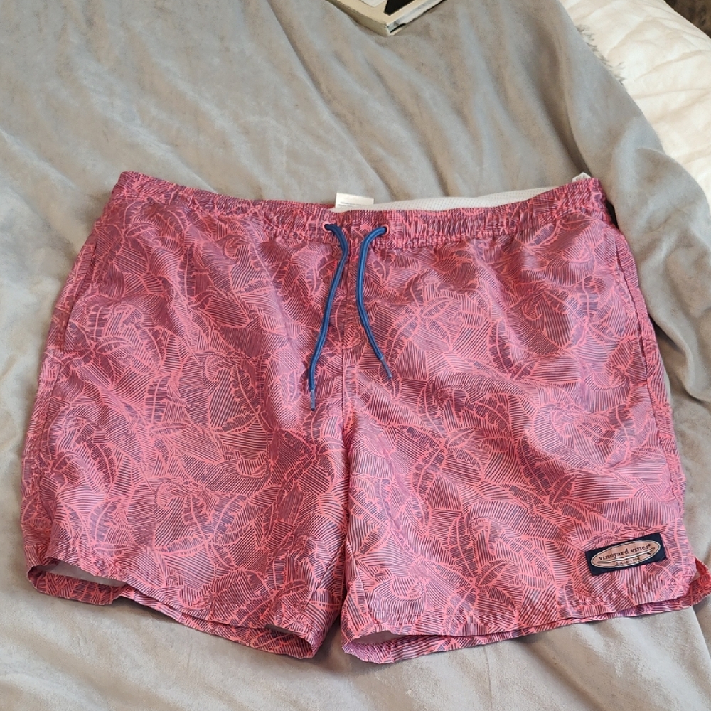 Vineyard Vines Coral and Blue Swim Trunks